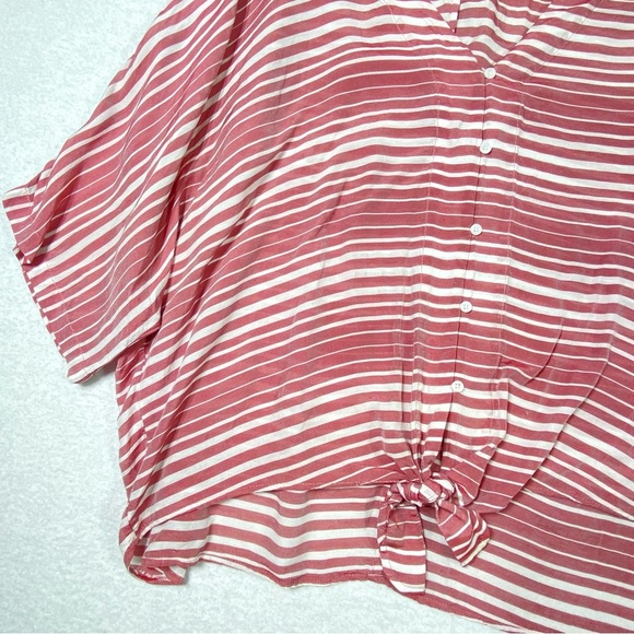Express Boho Top Women's L Red White Stripe Tie Front V Neck Feminine Minimalist - Picture 5 of 12